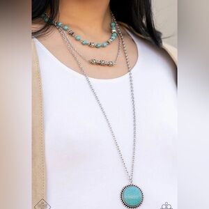 Turquoise and Silver Layered Necklace Set - Fashion Jewelry